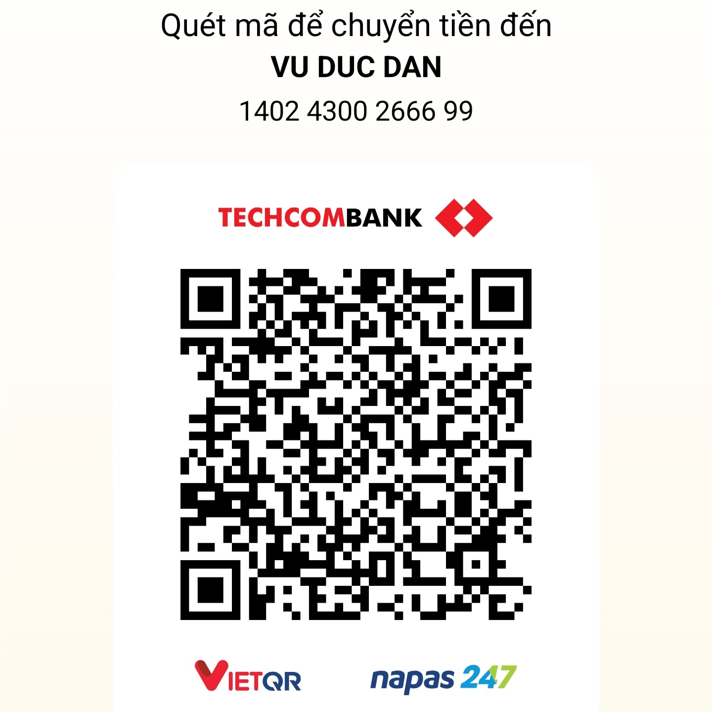 Mã VietQR Techcombank, VU DUC DAN, 14024300266699